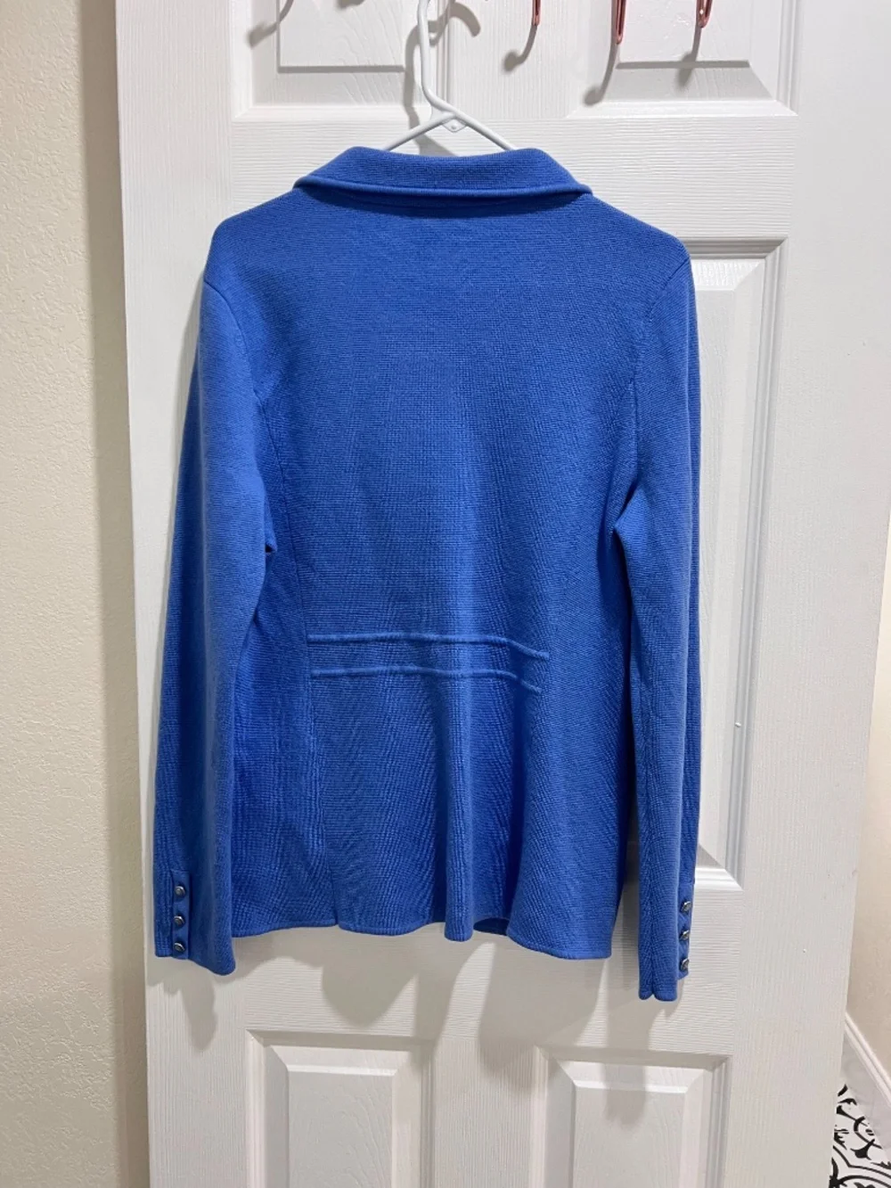Pure Merino Wool Talbots Sweater Blazer Jacket Blue Size Large Button Front - Picture 16 of 16